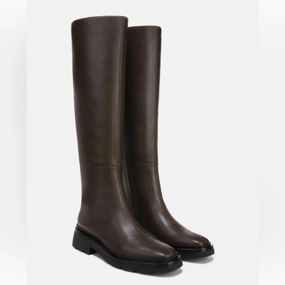 Vince Rune Slouch Soft Leather Knee High Boots in Clove